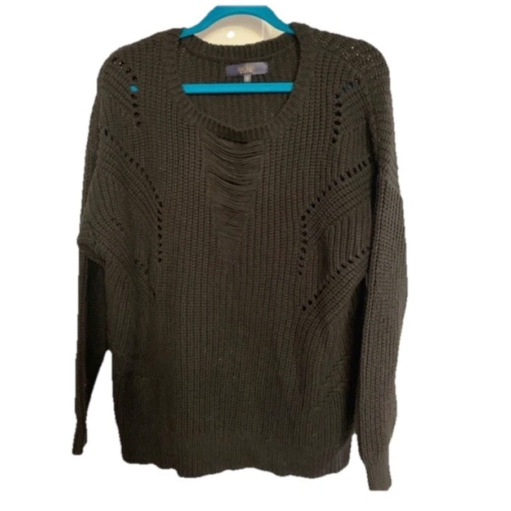 ✅ RACHEL ROY Boho Chic Black Sweater with Rib Openings Cotton Blend NWT 2X